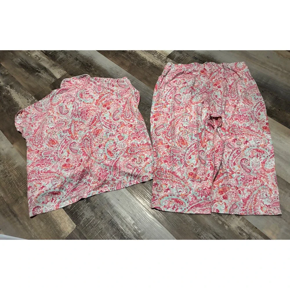 Lauren Ralph Lauren Pink Paisley Pajama Set Womens XL Short Sleeve Crop Pants